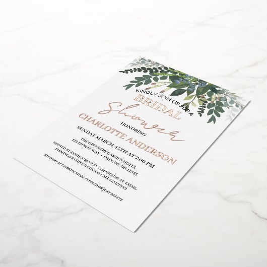 ガーデンリーフ自然緑ブライダルシャワー金ゴールド 箔招待状 (回転した状態)