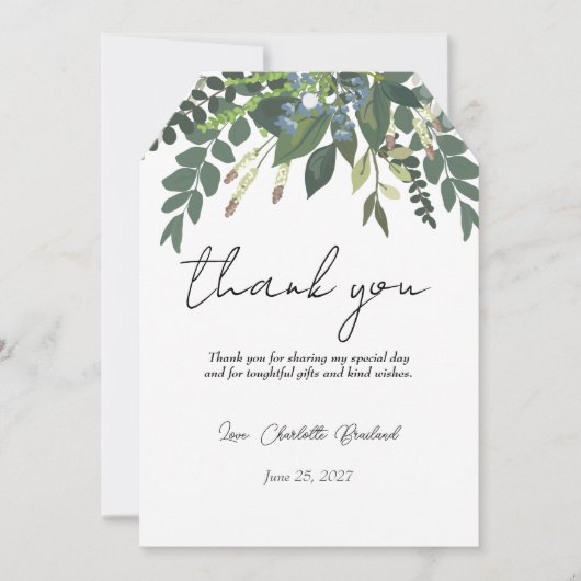 ガーデンリーフ自然緑ブライダルシャワー サンキューカード (正面)