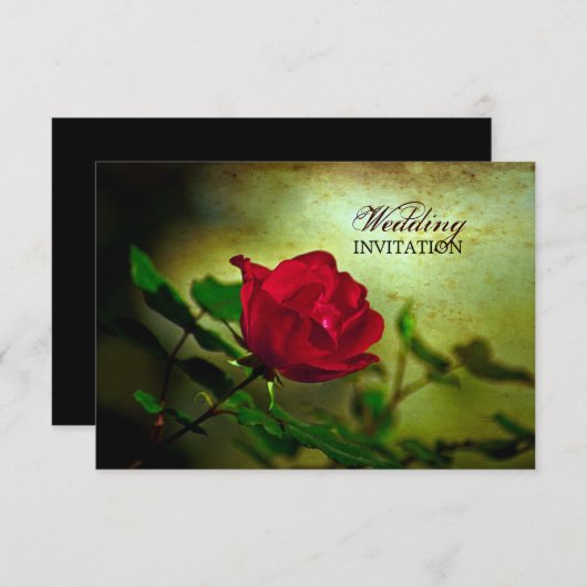 ガーデンレッドローズスチームパンク結婚ゴシック 招待状 (正面/裏面)