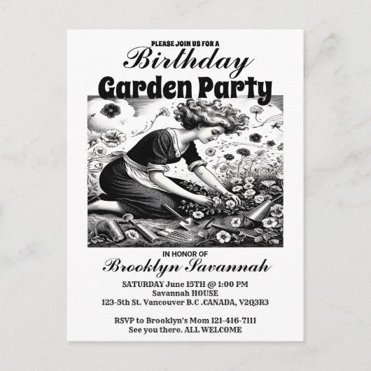 ガーデンレディーズアフタヌーンガーデンパーティの招待状 ポストカード (正面)