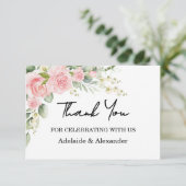 ガーデンローズ ピンク 結婚式 お礼カード サンキューカード (スタンド正面)
