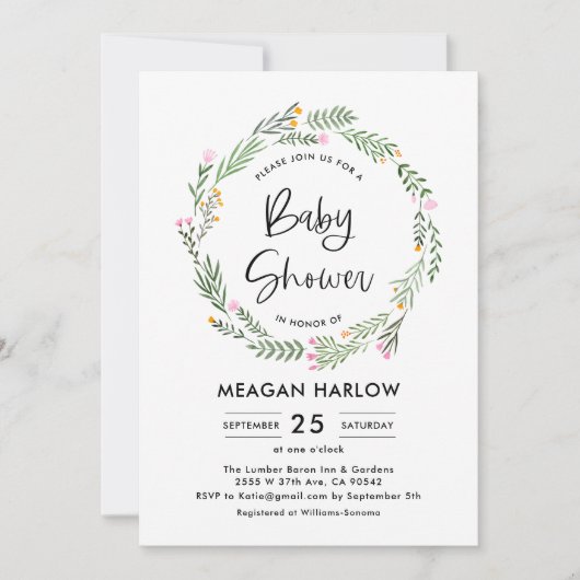 ガーデンワイルドフラワーガールベビーシャワー招待状 招待状 (正面)