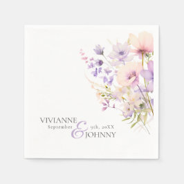 ガーデンワイルドフラワーパープルラベンダーパープル結婚ズ スタンダードカクテルナプキン