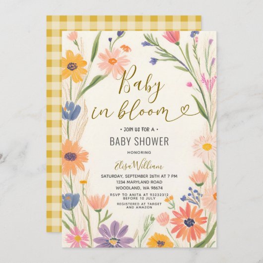 ガーデンワイルドフラワーベビーイン開花招待状 招待状 (正面/裏面)