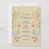 ガーデンワイルドフラワー春ニュートラルQRコード結婚ズ 招待状 (正面)