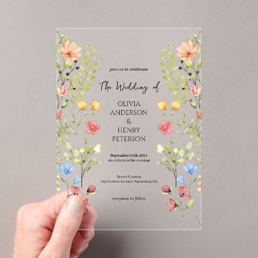 ガーデンワイルドフラワー春結婚フローラ アクリル招待状 (インサイチュ (ポータブル))