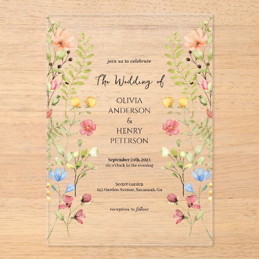 ガーデンワイルドフラワー春結婚フローラ アクリル招待状 (正面)