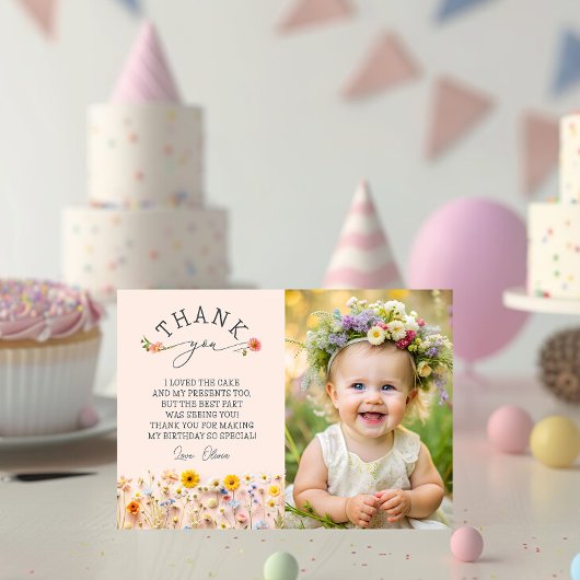 ガーデンワイルドフラワー1st誕生日サンキューカード 招待状