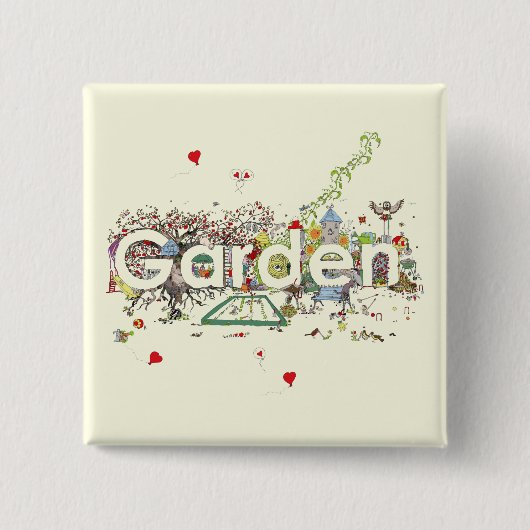 ガーデンワードアートユーモアおもしろいガーデニングタイポグラフィ 缶バッジ (正面)