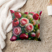 「ガーデン交響楽団：バラとチューリップの雨滴」 クッション (ブランケット)