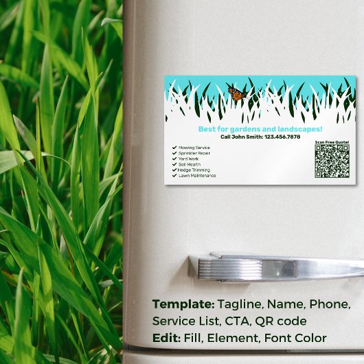 🌿🦋ガーデン健康：プロフェッショナル芝生サー気にビス マグネット名刺