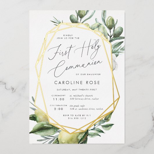 ガーデン地中海のファースト聖餐式 箔招待状 (正面)