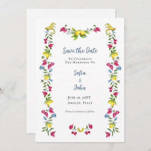 ガーデン地中海のフローラ日付の保存 招待状 (正面/裏面)