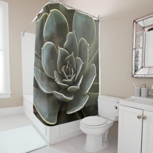 ガーデン多肉質グリーングレートーンリアリスティックアート シャワーカーテン (インサイチュ)