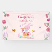 ガーデン子供の誕生日の水色ピンクのバンニー 横断幕 (横)