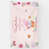 ガーデン子供の誕生日の水色ピンクのバンニー 横断幕 (縦)