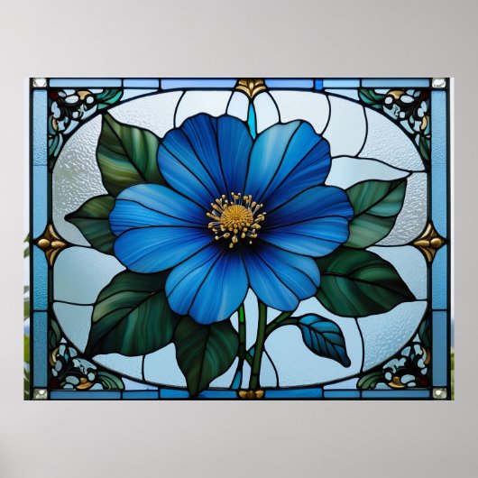💙 ガーデン愛好家のためのステンドグラス風ブルーの花 💙 ポスター (正面)