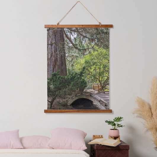 ガーデン日本のウッドアーチフットブリッジ 吊り下げ型タペストリー (寝室)
