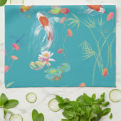 ガーデン日本のコイ池ティール(緑がかった色)キッチンタオル キッチンタオル (折り畳み)