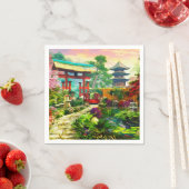 ガーデン日本のパゴダ桜と滝 スタンダードカクテルナプキン (インサイチュ)