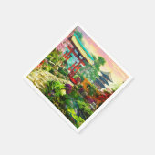 ガーデン日本のパゴダ桜と滝 スタンダードカクテルナプキン (角)