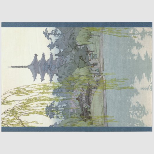 ガーデン日本のヴィンテージブルーウィローレイクパゴダ2 薄葉紙 (正面)