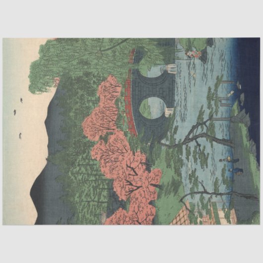 ガーデン日本のヴィンテージレイクwブリッジコーラルブルー 薄葉紙 (正面)