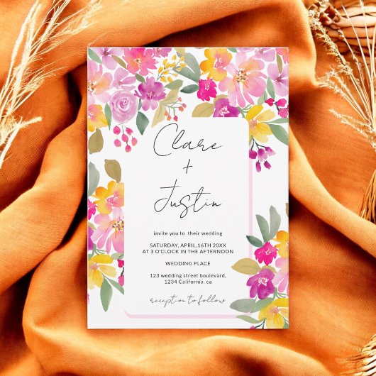 ガーデン春サマーウォーターカラーフローラ結婚ズ 招待状