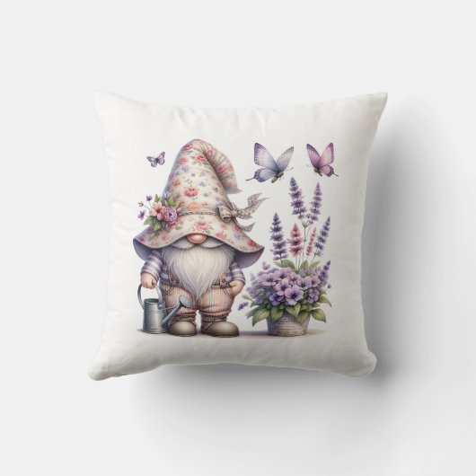 ガーデン格言パープルピンクフラワーラベンダーバタフライ クッション (裏面)