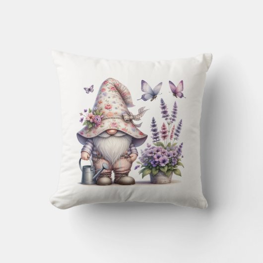ガーデン格言パープルピンクフラワーラベンダーバタフライ クッション (正面)