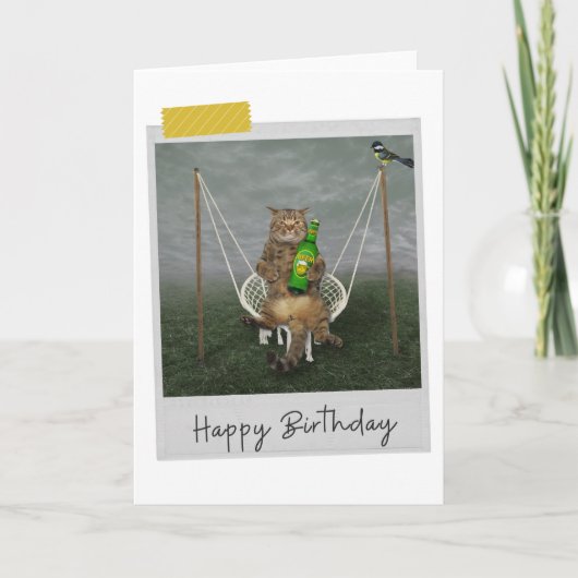 ガーデン猫の誕生日カードに入ったおもしろいビール カード (正面)