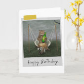 ガーデン猫の誕生日カードに入ったおもしろいビール カード (黄色い花)
