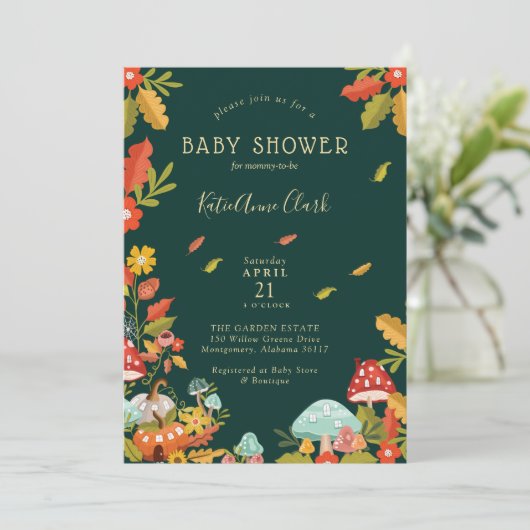 ガーデン秋の葉きのこ&かぼちゃ赤ちゃんシャワー 招待状 (スタンド正面)