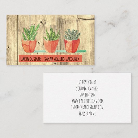 ガーデン素朴ウッドウォーターカラーウッド&プラント 名刺 (正面/裏面)