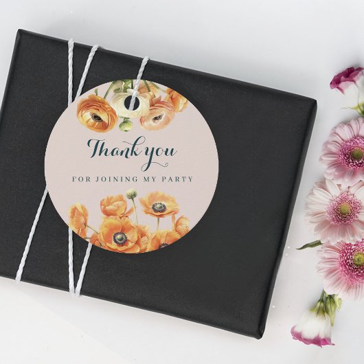 ガーデン素朴オレンジホワイトフラワーバースデーパーティー フェイバータグ