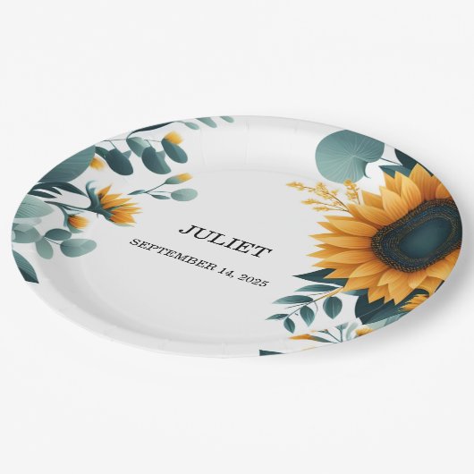 ガーデン素朴グリーンリーサンフラワーブライダルシャワー ペーパープレート (アングル)