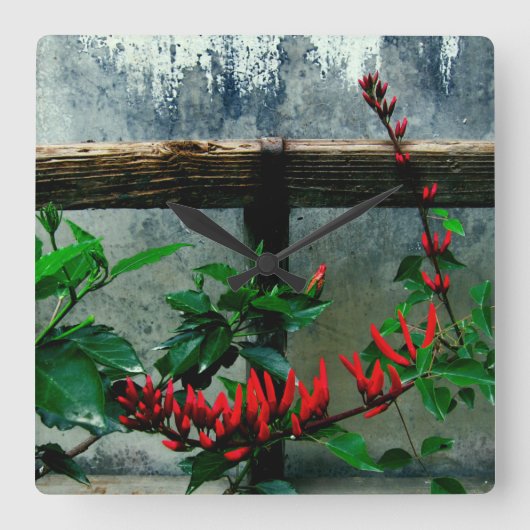 ガーデン素朴フローラ スクエア壁時計 (正面)
