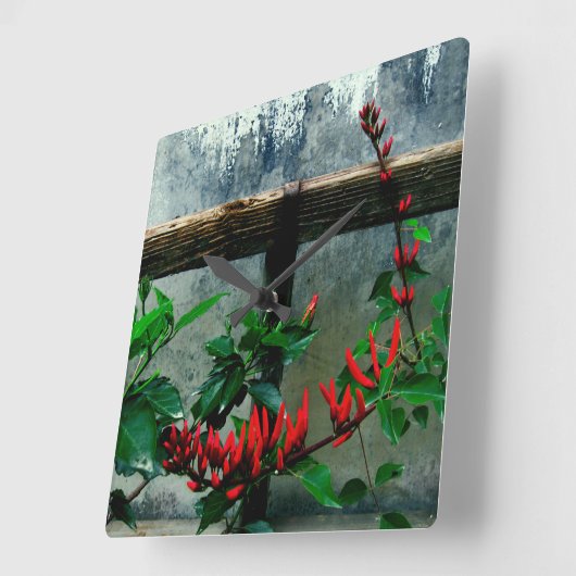 ガーデン素朴フローラ スクエア壁時計 (傾斜)