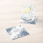 ガーデン素朴ブルーホワイトウォーターカラーフローラ結婚ズ スクエアペーパーコースター (インサイチュ)
