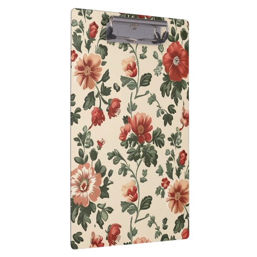 ガーデン素朴開花-ヴィンテージ赤フローラルパターン クリップボード (右)