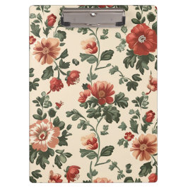ガーデン素朴開花-ヴィンテージ赤フローラルパターン クリップボード