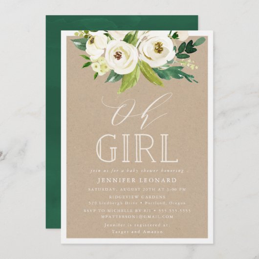 ガーデン素朴開花 | Oh Girl Baby Shower 招待状 (正面/裏面)