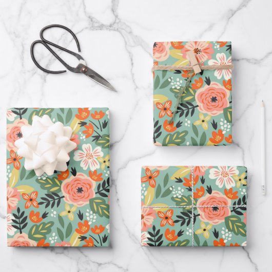 ガーデン花柄 ラッピングペーパーシート (正面)
