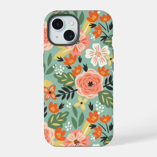 ガーデン花柄 iPhone 15ケース (裏面)