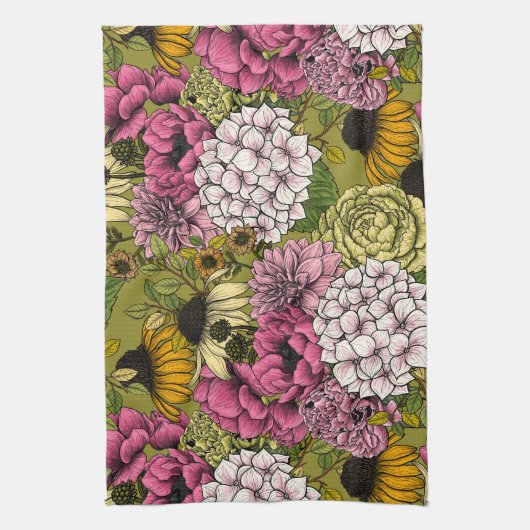 ガーデン花模様2 キッチンタオル (縦)