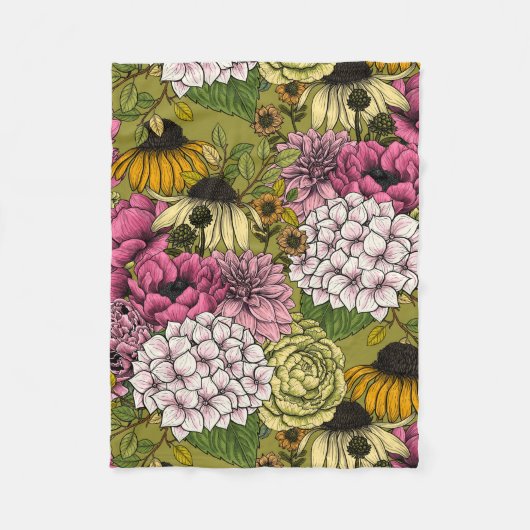 ガーデン花模様2 フリースブランケット (正面)