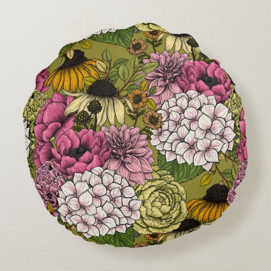 ガーデン花模様2 ラウンドクッション (裏面)