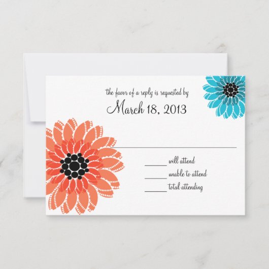 ガーデン芸術的コーラルアンドブルー結婚ズ 出欠カード (正面)
