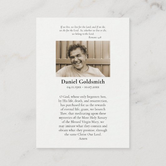 ガーデン葬儀の祈りの言葉カード プレイスカード (裏面)