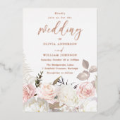 ガーデン赤面&ホワイトフローラバラ結婚金ゴールド 箔招待状 (正面)